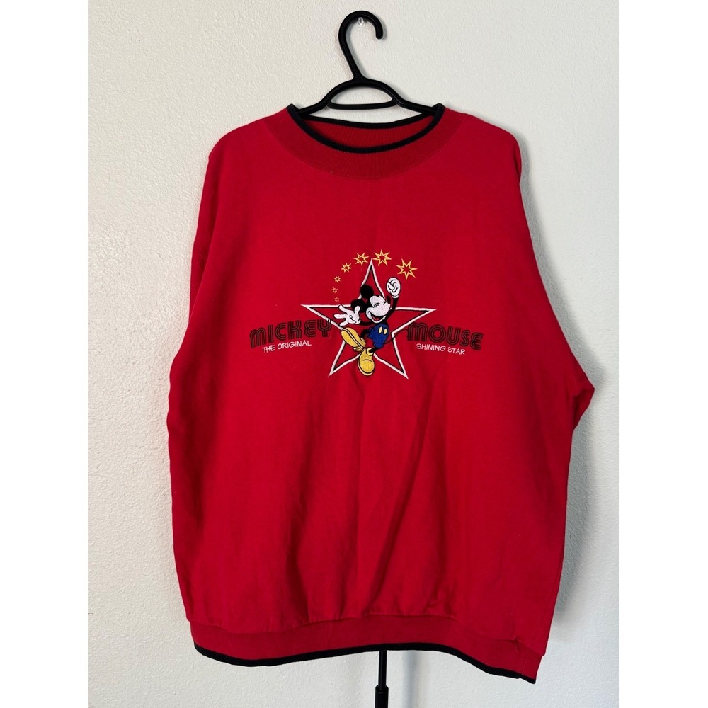 Vintage Mickey & Co Disney Sweatshirt XL Red Embroidered Elbow Patches 7790083